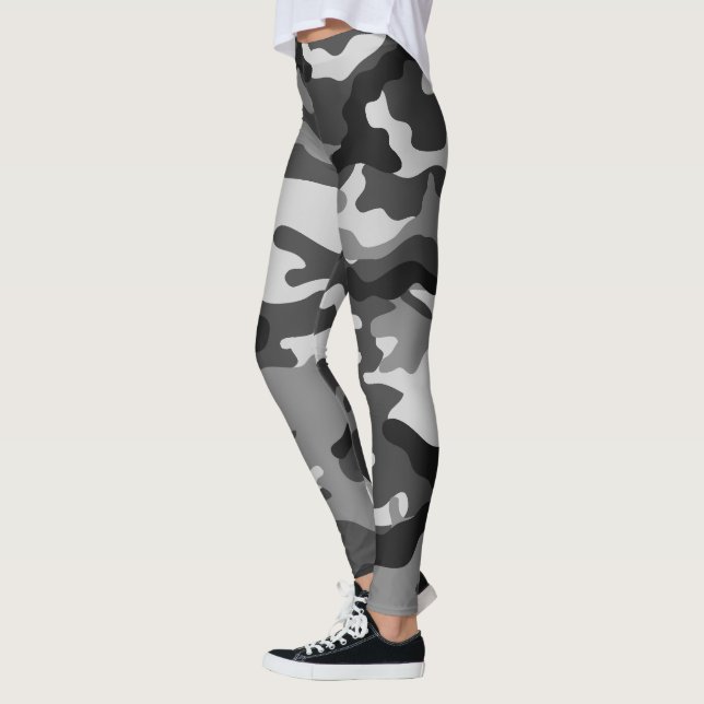 Schwarz, graue Army Tarnung, grafisches Design, 01 Leggings (Links)