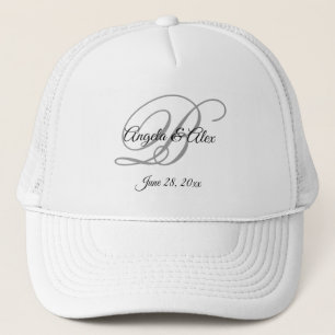 Schwarz-Graue Extravagante Script-Wedding Monogram Truckerkappe