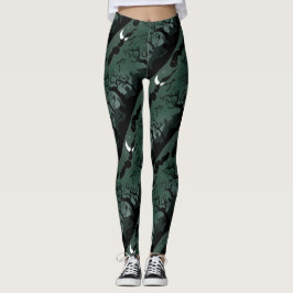 Schwarz-Graue Halloween-Friedhofslandschaft Leggings