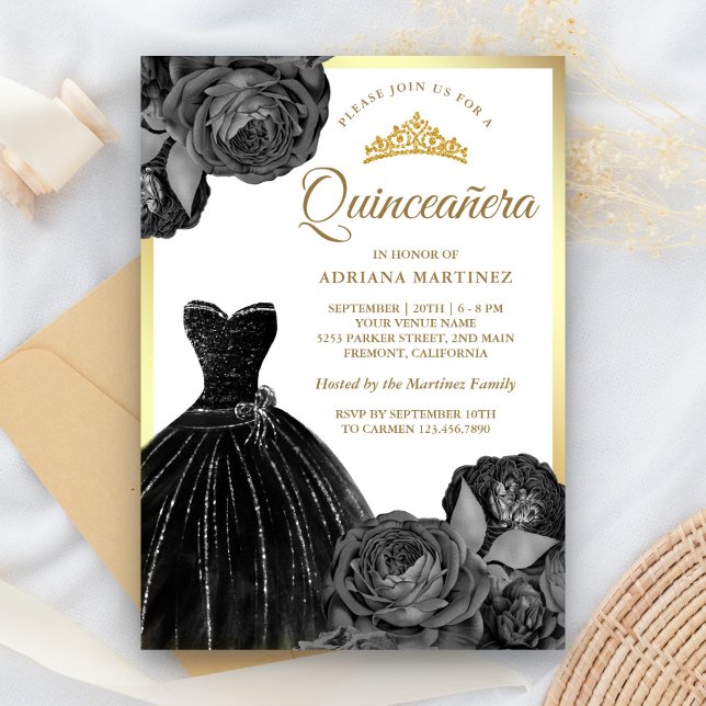 Schwarz-Graue Rose Gold Quinceanera Einladung (Von Creator hochgeladen)