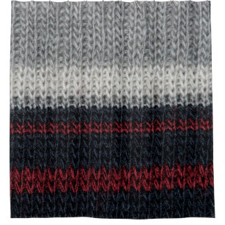 Schwarz-Graue Strickwolle mit rot-weißem Stift Duschvorhang