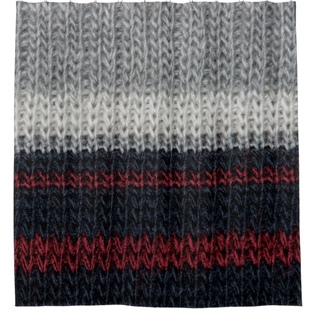 Schwarz-Graue Strickwolle mit rot-weißem Stift Duschvorhang (Vorderseite)