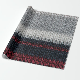 Schwarz-Graue Strickwolle mit rot-weißem Stift Geschenkpapier