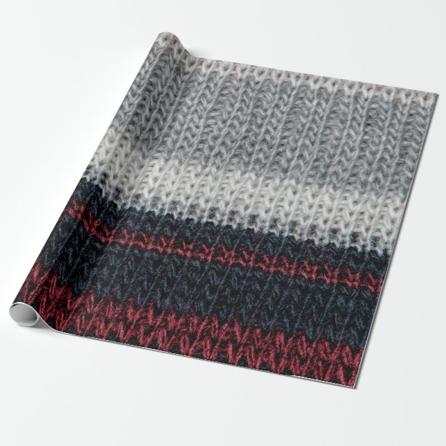 Schwarz-Graue Strickwolle mit rot-weißem Stift Geschenkpapier (Ungerollt)