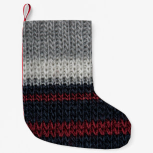 Schwarz-Graue Strickwolle mit rot-weißem Stift Kleiner Weihnachtsstrumpf