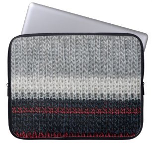 Schwarz-Graue Strickwolle mit rot-weißem Stift Laptopschutzhülle