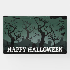 Schwarz-Grauer Friedhof, seltsame Bäume Halloween Banner