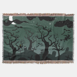 Schwarz-Grauer Friedhof, seltsame Bäume Halloween Decke