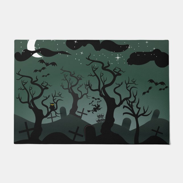 Schwarz-Grauer Spuk Friedhof Halloween Fußmatte (Vorderseite)