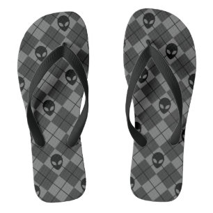 Schwarz-Graues Alien-Argyle-Muster Flip Flops