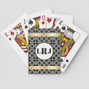 Schwarz-Graues Blumenmuster mit Monogramm Spielkarten