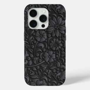 Schwarz-Graues Blumenmuster mit Prägung Case-Mate iPhone Hülle