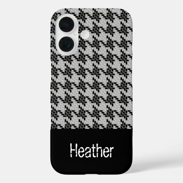 Schwarz-Graues Monogramm-Hahnentrittmuster Case-Mate iPhone Hülle (Rückseite)