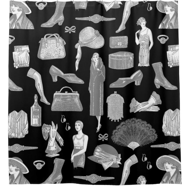 Schwarz-Graukunst Deko 1920er Flapper Glamour femi Duschvorhang (Vorderseite)