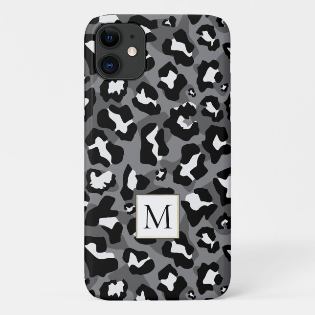 Schwarz-Grauleopard-Tierdruck und Monogramm Case-Mate iPhone Hülle (Rückseite)