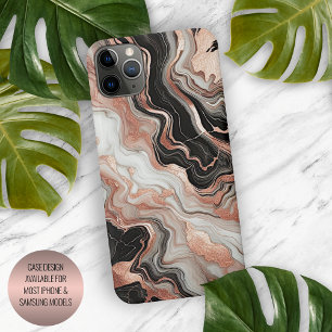 Schwarz Graurosa Rose Gold Weißer Marmor Art Muste iPhone 15 Pro Hülle