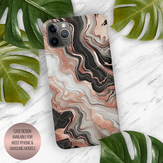 Schwarz Graurosa Rose Gold Weißer Marmor Art Muste iPhone Hülle (Von Creator hochgeladen)
