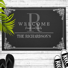 Schwarz|Gray Corner Blühte Frame Custom Monogram Fußmatte