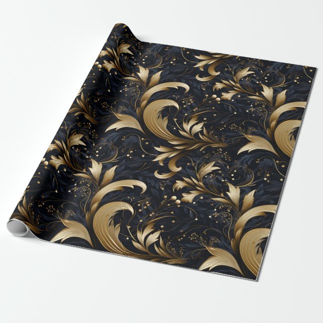 Schwarz Gray Gold Klasse Elegantes Muster Geschenkpapier (Ungerollt)