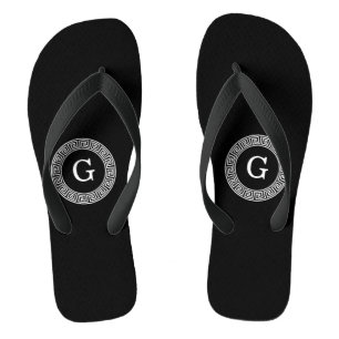 Schwarz-Griechischer Schlüsselrahmen, erstes Monog Flip Flops