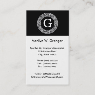 Schwarz-Griechischer Schlüsselrahmen, erstes Monog Visitenkarte