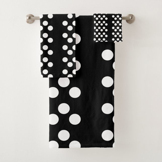 Schwarz: Grosses weißes Polka Dot Muster Badhandtuch Set (Insitu)