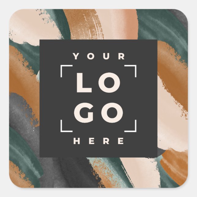 Schwarz, grün abstrakt gestrichen minimalmodern quadratischer aufkleber (Vorderseite)