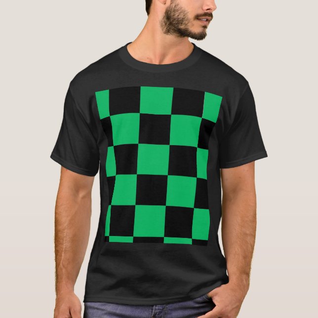 Schwarz & Grün Anime-Stil Muster T-Shirt (Vorderseite)