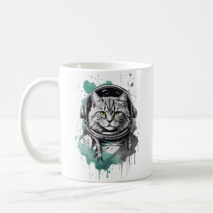 Schwarz-Grün-Astronaut-Katzendesign Kaffeetasse