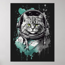 Schwarz-Grün-Astronaut-Katzendesign Poster