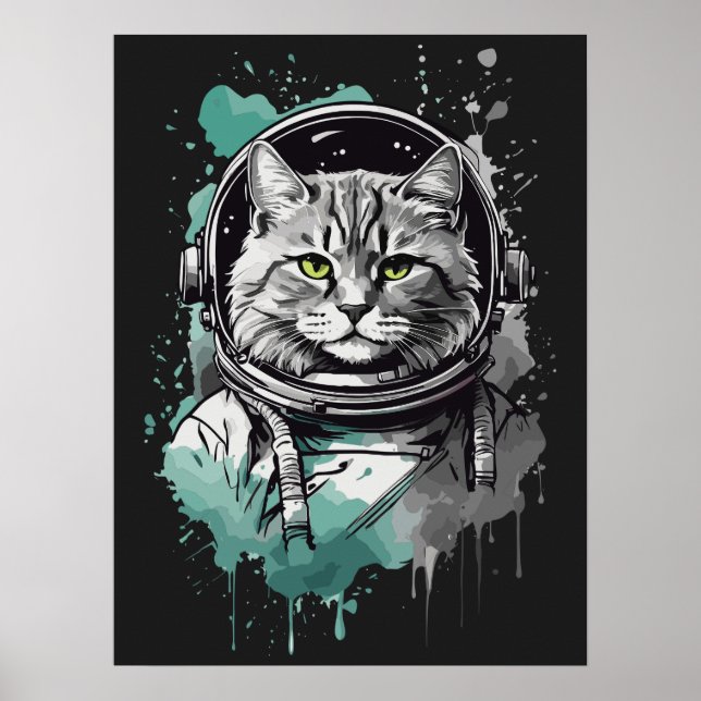 Schwarz-Grün-Astronaut-Katzendesign Poster (Vorne)