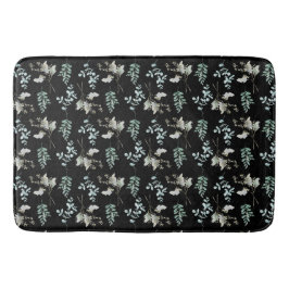 Schwarz-Grün-botanische Blätter Badematte
