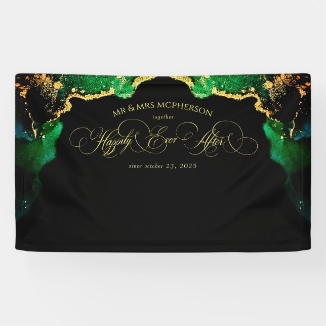 Schwarz-Grün-Elegant-Script-Hochzeitskulisse Banner (Horizontal)