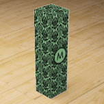 Schwarz/Grün-Flora-Damaskus-Muster Wein-Geschenkverpackung<br><div class="desc">Monogrammatisches elegantes,  Vintages,  schwarz-grün-blühendes Damasken-Muster</div>