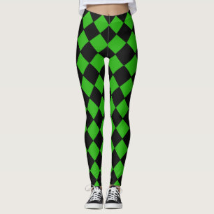 Schwarz-Grün-Harlequin-Prüfmuster Leggings