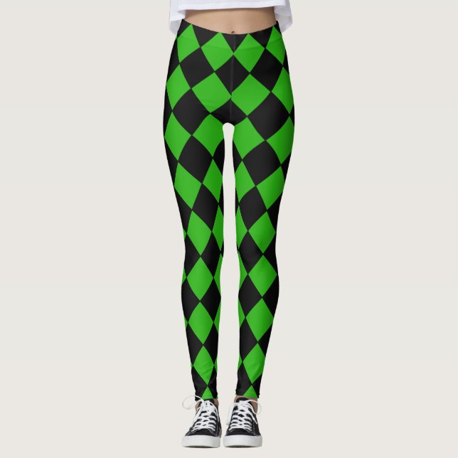 Schwarz-Grün-Harlequin-Prüfmuster Leggings (Vorderseite)
