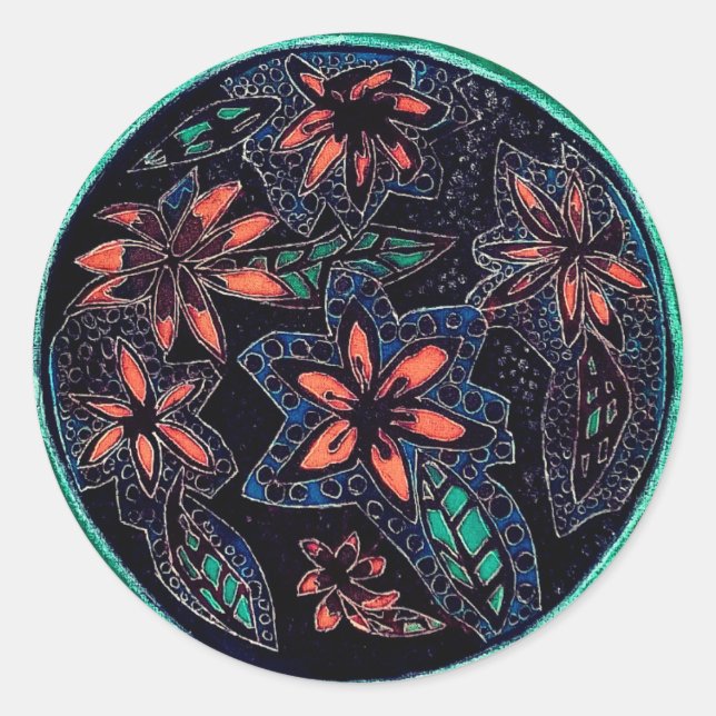 Schwarz-Grün-Henna-Muster Runder Aufkleber (Vorderseite)