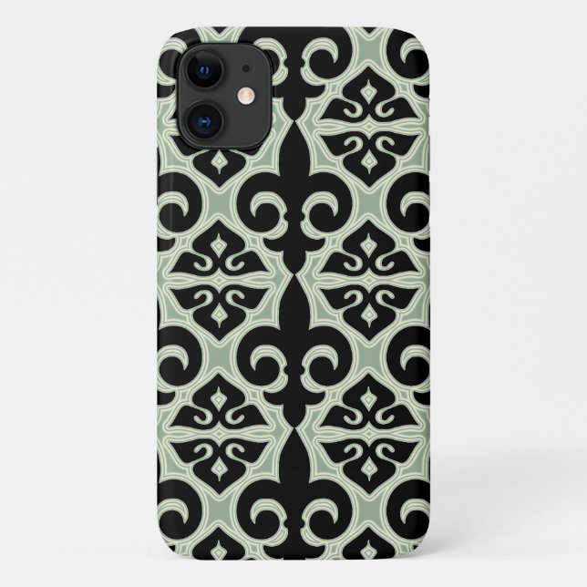 Schwarz-Grün-Lilie-Muster Case-Mate iPhone Hülle (Rückseite)