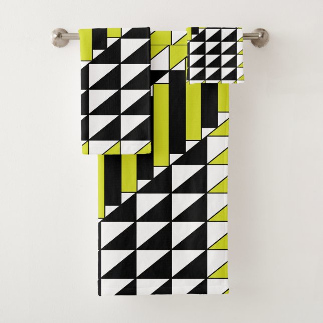 Schwarz-Grün-Modernes Dreieck-Rechteck Geometrie Badhandtuch Set (Insitu)