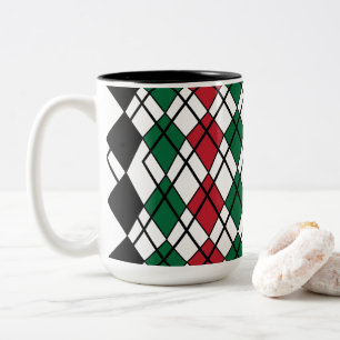 Schwarz Grün Rot Argyle-Muster Zweifarbige Tasse