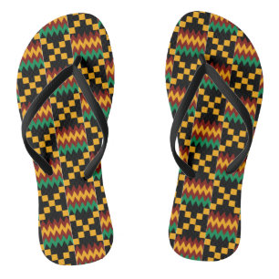 Schwarz, Grün, Rot, Gelb Kente Tuch Flip Flops