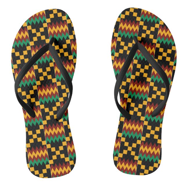 Schwarz, Grün, Rot, Gelb Kente Tuch Flip Flops (Fußbett)