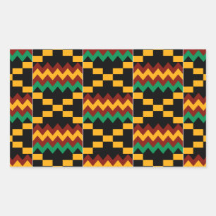 Schwarz, Grün, Rot und Gelb Kente Tuch Rechteckiger Aufkleber