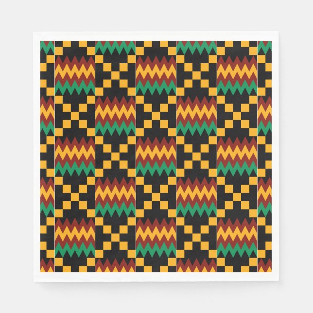 Schwarz, Grün, Rot und Gelb Kente Tuch Serviette (Vorderseite)