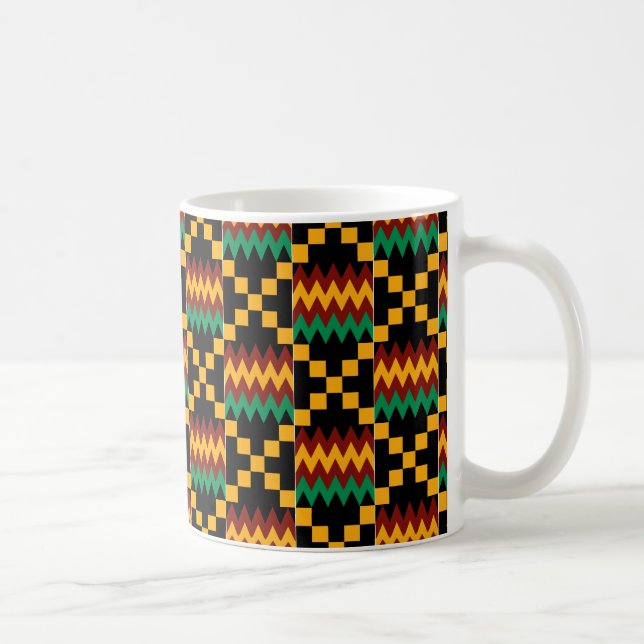 Schwarz, Grün, Rot und Gelb Kente Tuch Tasse (Rechts)