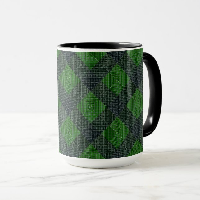 Schwarz-Grün-Schrägstellen oder Schachstil Tasse (VorderseiteRechts)