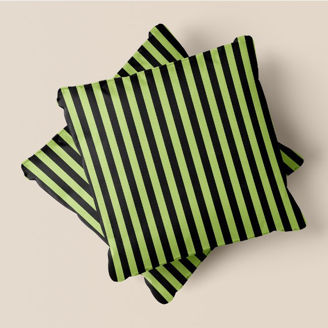 Schwarz-Grün-Streifen Kissen (Black & Green Stripes Throw Pillow)