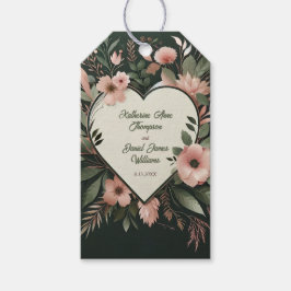 Schwarz-Grün- und Blütenrosa-Blütenhochzeit Geschenkanhänger