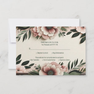 Schwarz-Grün- und Blütenrosa-Blütenhochzeit RSVP Karte