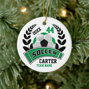 Schwarz, Grün und Weiß personalisieren Fußball ⚽ Keramik Ornament